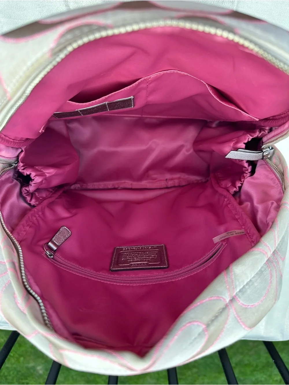 Coach Signature Canvas Backpack in Pink and Taupe